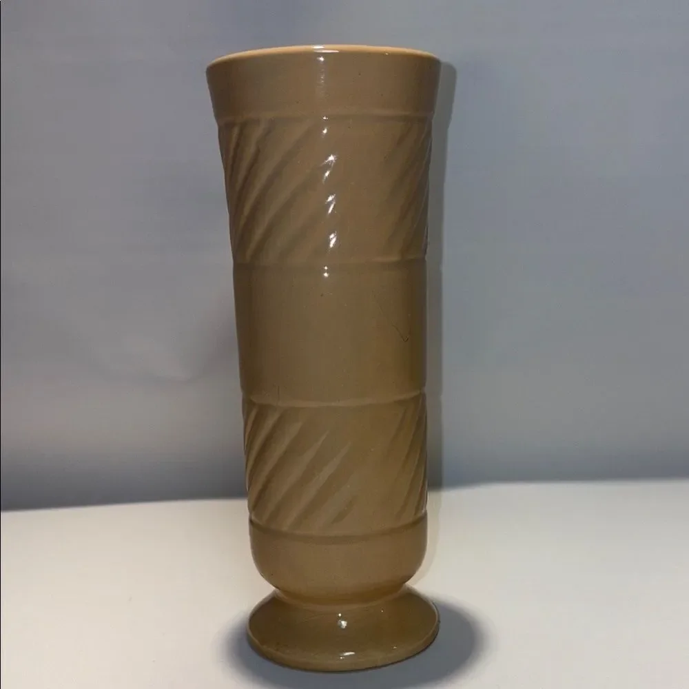 Tan Textured Accent Vase with Diagonal Patterns